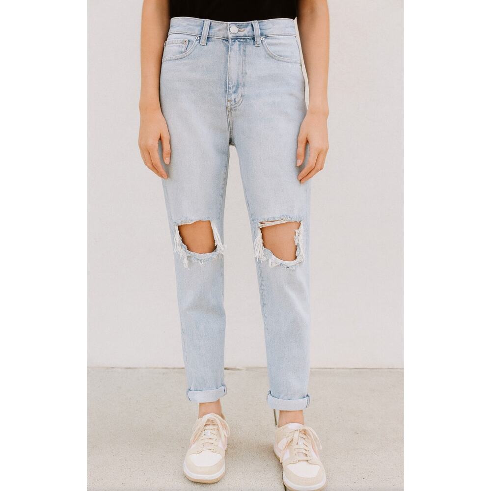 ONE X‎ ONETEASPOON Straight Boyfriend Distressed Busted Knee Jeans 27 High Rise